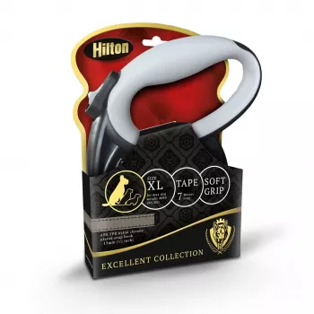 Suns pavada ar automātisko tinumu Hilton Smart Dog Tape XL — 7 m, suņiem līdz 40 kg, melni pelēka