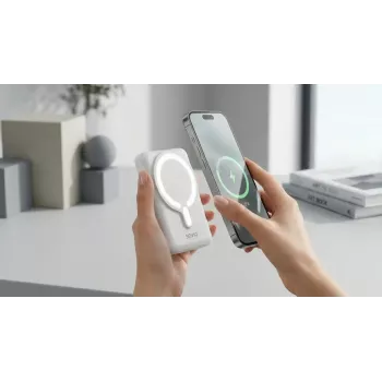 Power bank SAVIO BA-13 10000 mAh ar 20W izeju un bezvadu uzlādi, Balts