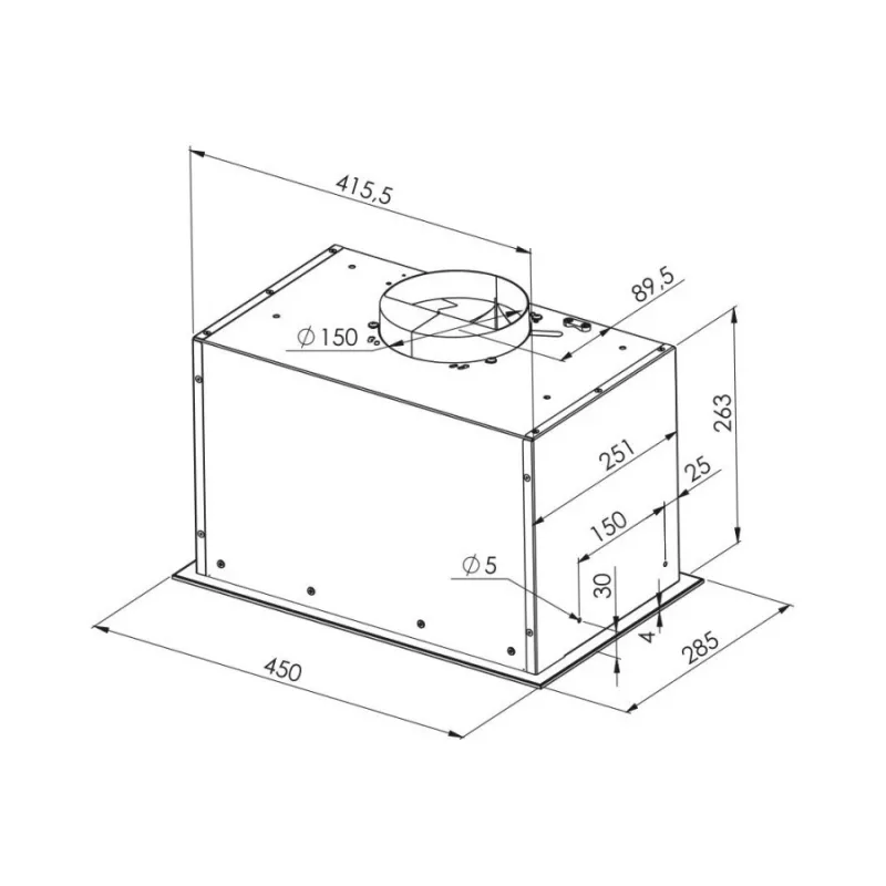 Iebūvējamā tvaika nosūcēja nosūcējs MPM MPM-45-OW-06/W — 450 mm, 645 m³/h, 3 ātrumi, alumīnija tauku filtrs, balts