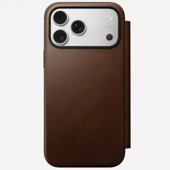 Ādas un alumīnija folio Nomad Modern Leather Folio iPhone 17 Pro Max (6.9 inch) Brūns