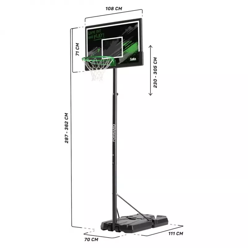 Basketbola groza stīpa Salta Forward modelis 5132 vairogiem 110 x (287–362) x 175 cm