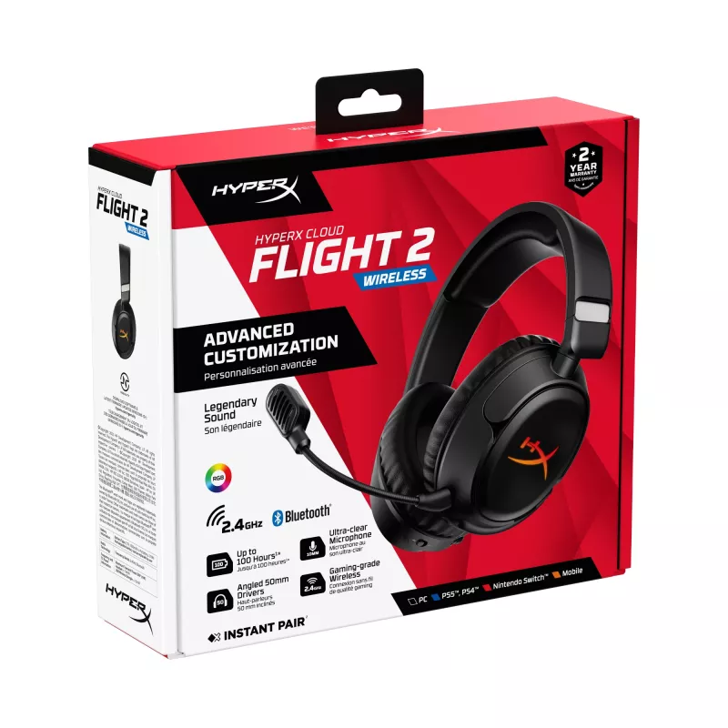 Bezvadu spēļu austiņas HyperX Cloud Flight 2 — Circumaural, Melna