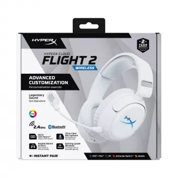 Bezvadu spēļu austiņas KINGSTON HyperX Cloud Flight 2 ar USB-C un Bluetooth, balta