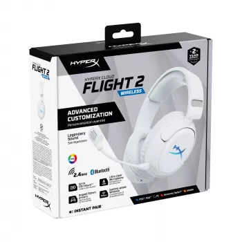 Bezvadu spēļu austiņas KINGSTON HyperX Cloud Flight 2 ar USB-C un Bluetooth, balta