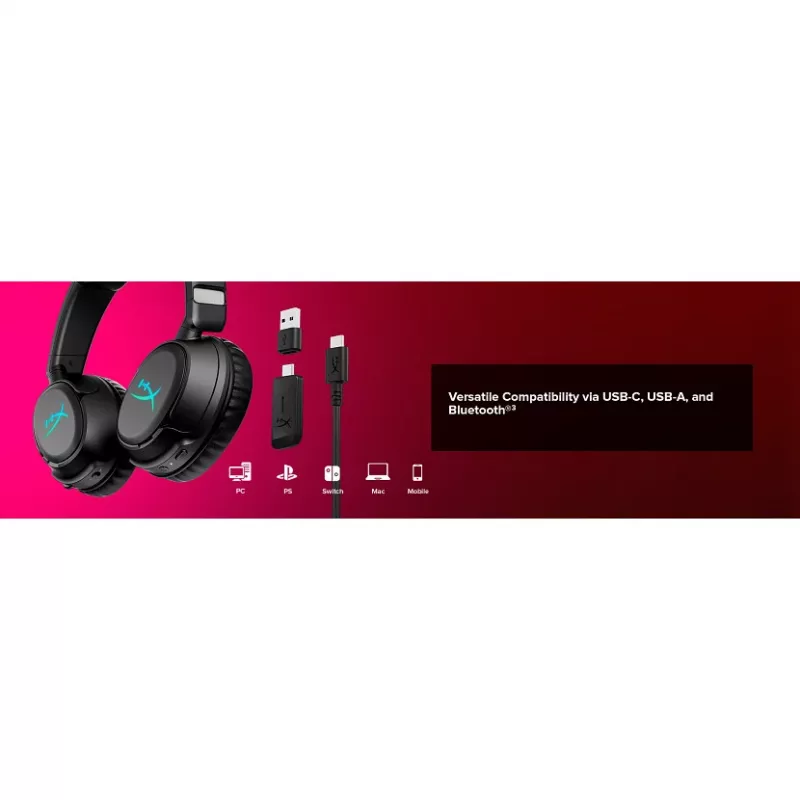 Bezvadu spēļu austiņas KINGSTON HyperX Cloud Flight 2 ar USB-C un Bluetooth, balta
