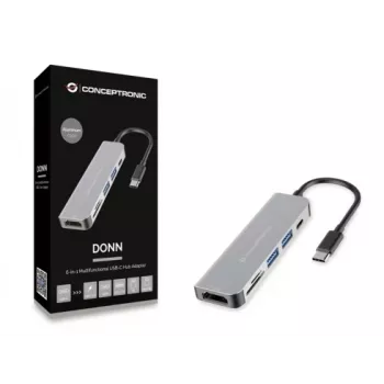 Conceptronic DONN02G USB-C dokstacija 6-in-1 ar HDMI un SD karšu lasītāju