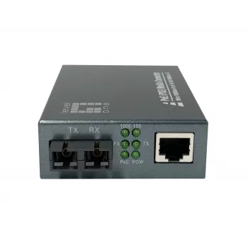 LevelOne GVT-2014 RJ45–SC Gigabitu Mediju Pārveidotājs, PoE PSE, Vienmoda Šķiedra, 20 km