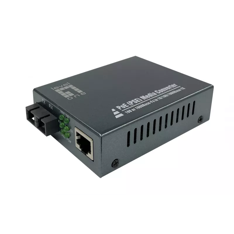 LevelOne GVT-2014 RJ45–SC Gigabitu Mediju Pārveidotājs, PoE PSE, Vienmoda Šķiedra, 20 km