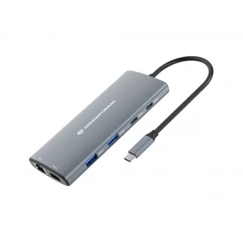 Conceptronic DONN06G 10-in-1 USB 3.2 Gen 1 Docking Station, HDMI, 100W USB PD, USB-C 5Gbps x 2, USB-A 5Gbps x 3, SD, TF/MicroSD, GbE