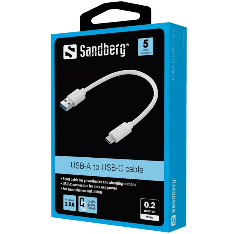 Sandberg USB-C 3.1 > USB-A 3.0 0.2M, balts