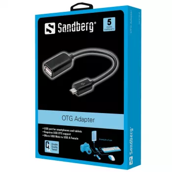 Sandberg OTG adapteris MicroUSB vīriešu – USB sieviešu, Micro-USB B, USB A, USB 2.0, 0.48 Gbit/s, Melns