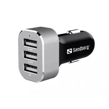 Sandberg Multi Car Charger 3xUSB, auto, cigarešu šķiltavas, USB, 5 V, melns, sudrabs