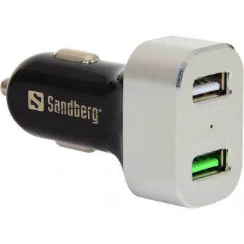 Sandberg auto lādētājs 1xQC 3.0+1xUSB 2.4A, 12 V, alumīnijs, melns