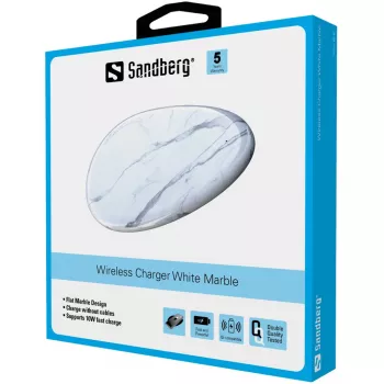 Sandberg Wireless Charger White Marble, USB, bezvadu uzlāde, PowerIQ, 1 m, Melns, Balts