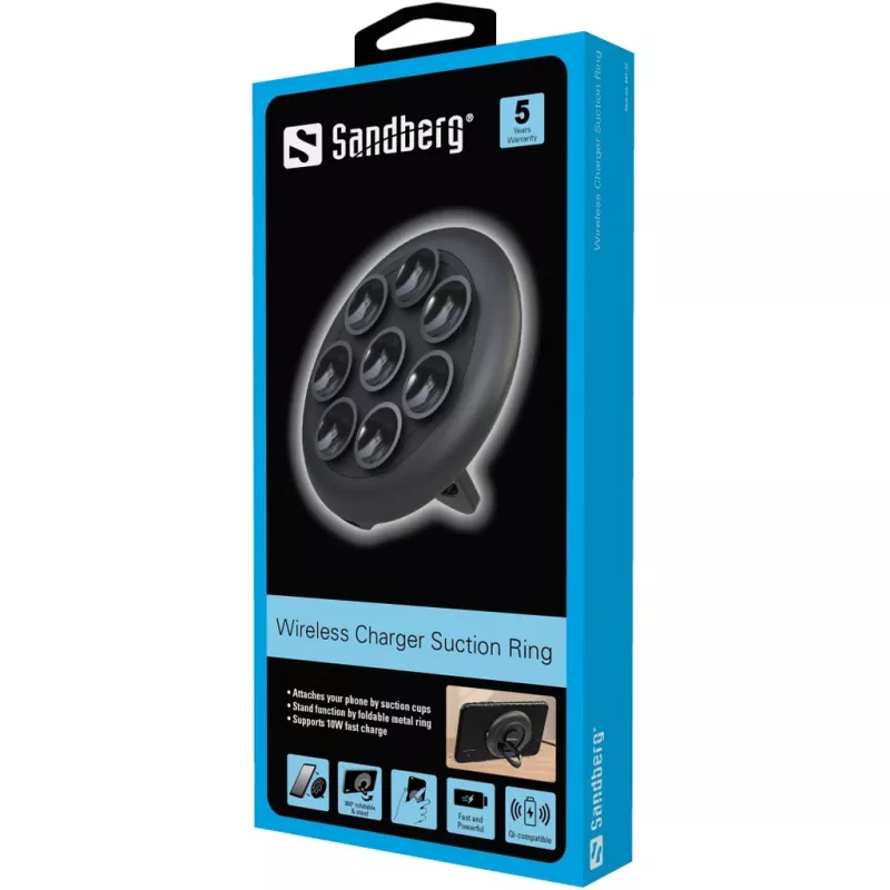 Sandberg Wireless Charger Suction Ring, melns