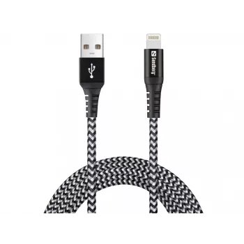 Sandberg Survivor Lightning kabelis 2M, 2 m, Lightning, USB A, vīrietis, vīrietis, melns, pelēks