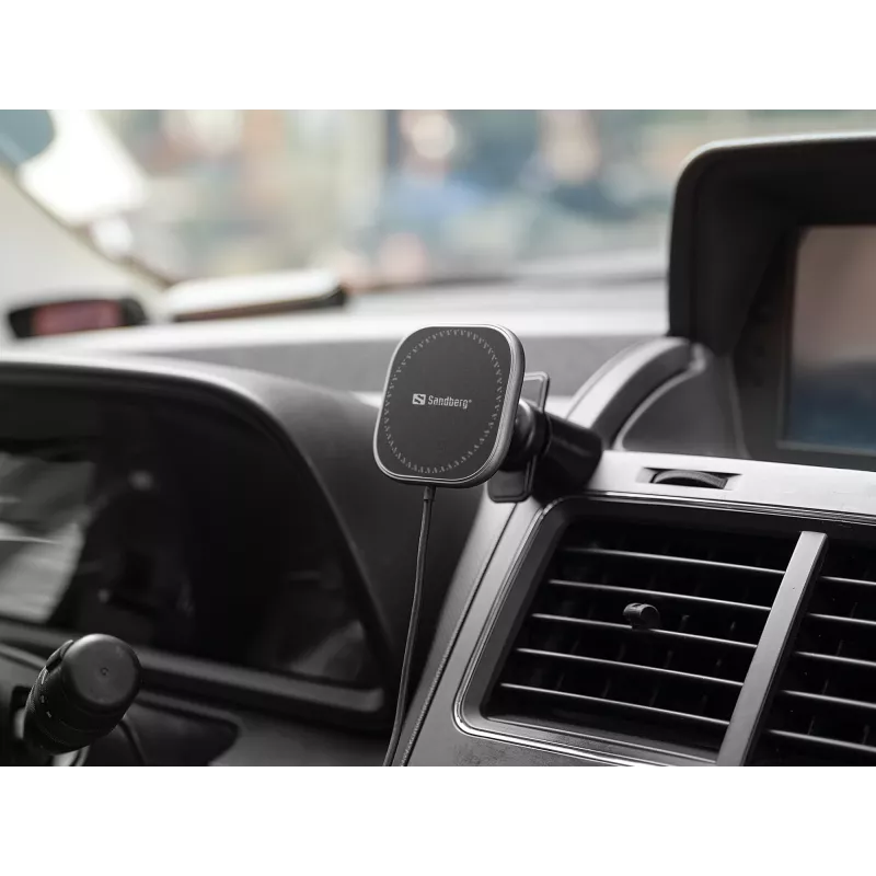 Sandberg In Car Magnetic Wireless Charger 15W, automobiļa bezvadu lādētājs ar magnētu, USB, 1,2 m, melns