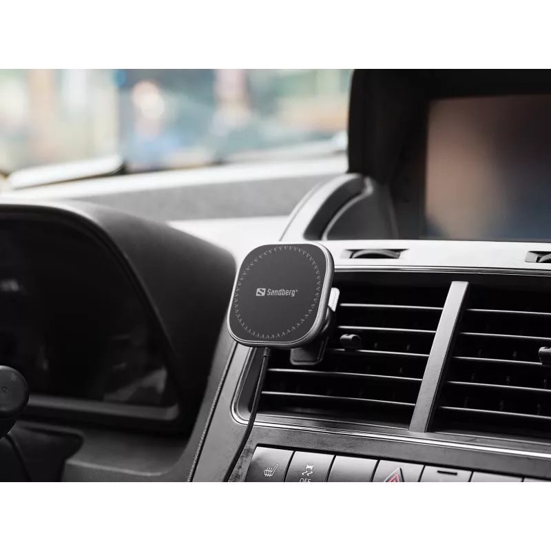 Sandberg In Car Magnetic Wireless Charger 15W, automobiļa bezvadu lādētājs ar magnētu, USB, 1,2 m, melns