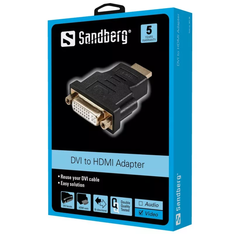 Sandberg Adapter DVI-F - HDMI-M, HDMI, DVI, Melns