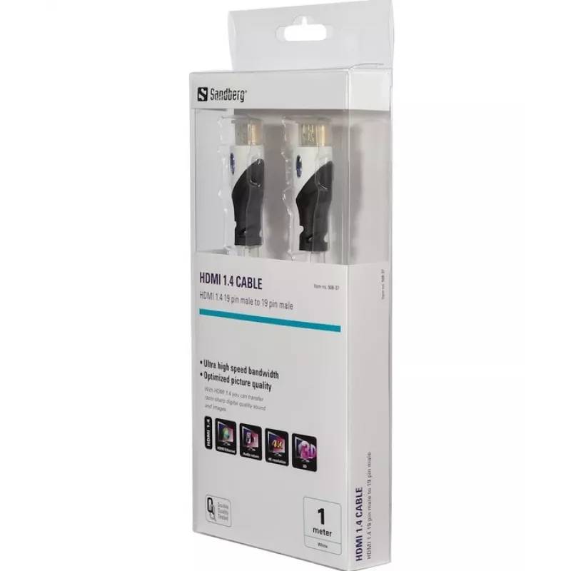 Sandberg HDMI 1.4 kabelis 19M-19M, 1m, melns/balts