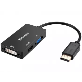 Sandberg Adapter DP>HDMI+DVI+VGA, 0.19 m, DisplayPort, VGA (D-Sub)+ HDMI + DVI, vīrietis, sieviete, 3840 x 2160 pikseļi