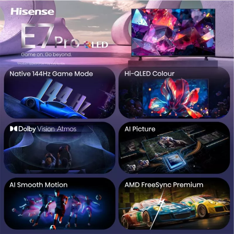 Hisense 85E7S PRO televizors 2.16 m (85 collas) UHD+ QLED Smart TV Wi-Fi Melns 400 cd/m²