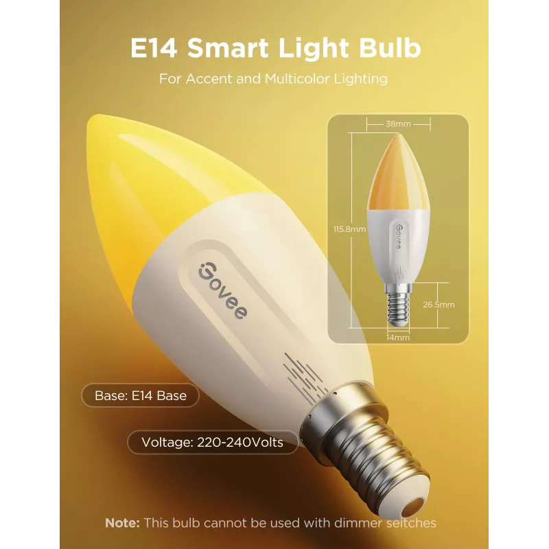LED spuldze Govee B600CCC1 RGBWW E14 2 iepakojumā — viedā krāsu regulējama gaisma, silts līdz vēss balts