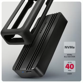 Axagon EEM2-40G USB-C 40Gbps M.2 NVMe SSD ārējais korpuss, ARMORED alumīnijs