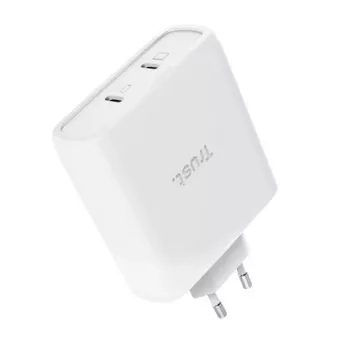 Lādētājs TRUST Maxo 100W 2-Port USB-C GaN — 100 W, 2x USB-C, 20 V max, maiņstrāvas iekštelpu, 2 m kabelis, balts