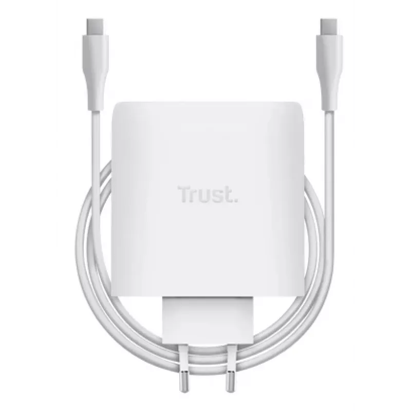 Lādētājs TRUST Maxo 100W 2-Port USB-C GaN — 100 W, 2x USB-C, 20 V max, maiņstrāvas iekštelpu, 2 m kabelis, balts