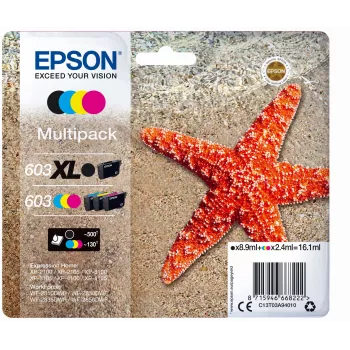 Epson 603 XL oriģinālā tintes kasetne 1 gab. Augstas ietilpības melna, ciāna, fuksīna, dzeltena