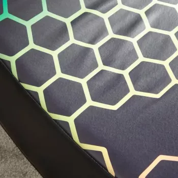 Spēļu krēsls X Rocker Neo Hex Edition — polsterēts sēdeklis un atzveltne, platums 410 mm, dziļums 855 mm, augstums 650 mm