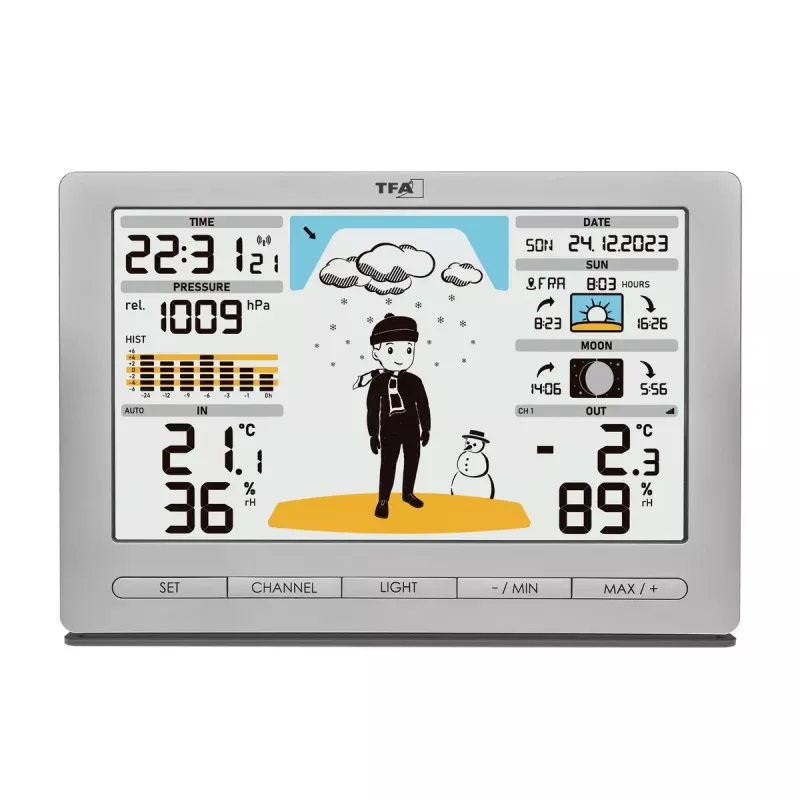 TFA-Dostmann Meteo Jack Silver — bezvadu iekštelpu/āra laika stacija ar termometru, higrometru, barometru