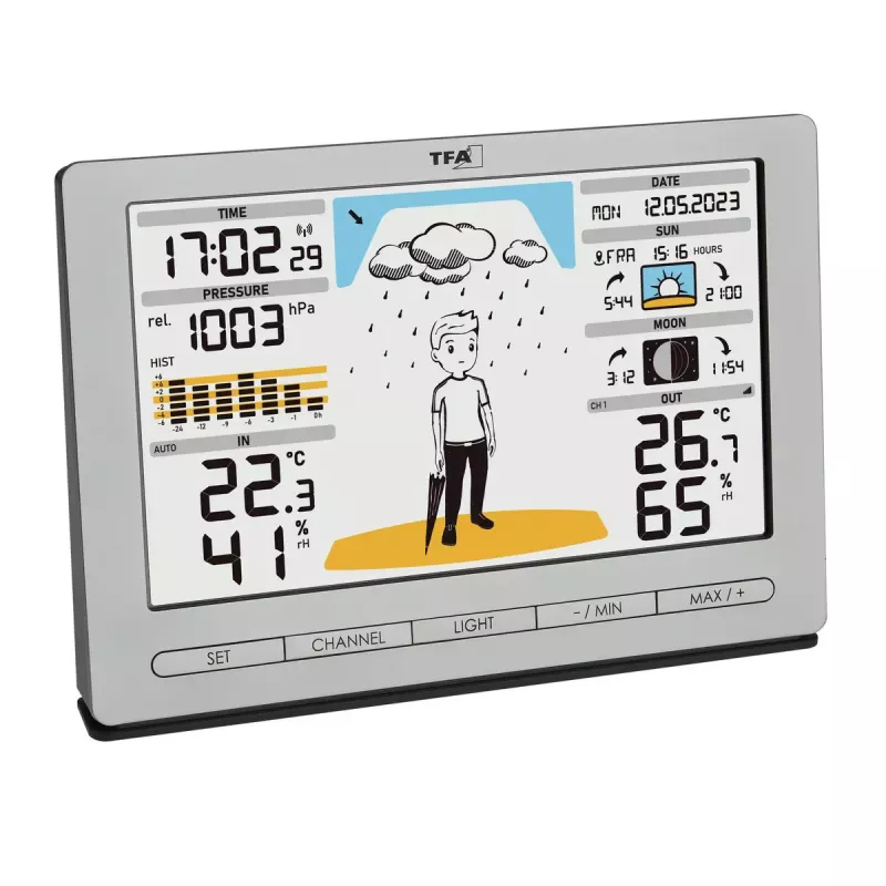 TFA-Dostmann Meteo Jack Silver — bezvadu iekštelpu/āra laika stacija ar termometru, higrometru, barometru