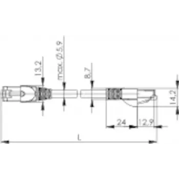 Telegaertner Cat6a SF/UTP (S-FTP) savienojuma kabelis 0,25 m, RJ45–RJ21, niķeļa kontakti, pelēks