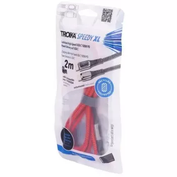 USB uzlādes kabelis TROIKA SPEEDY XL Red — izturīgs, sarkans, modelis CBL20/RD