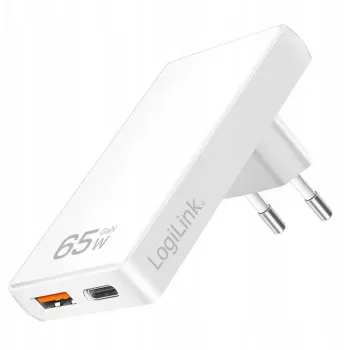 Sienas lādētājs LOGILINK PA0368 — 1×USB-A, 1×USB-C, 65W, balts