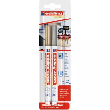 Krīta marķieris Edding 4085/2S — uzpildāms, dubultais gals 1–2 mm, zelts un sudrabs