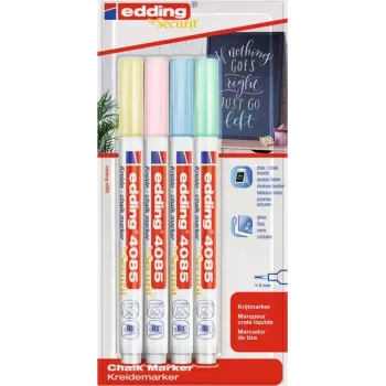 Marķieru komplekts Edding 4085/4P krīta marķieri 1–2 mm gals, pasteļkrāsas, 4 gabalu iepakojums