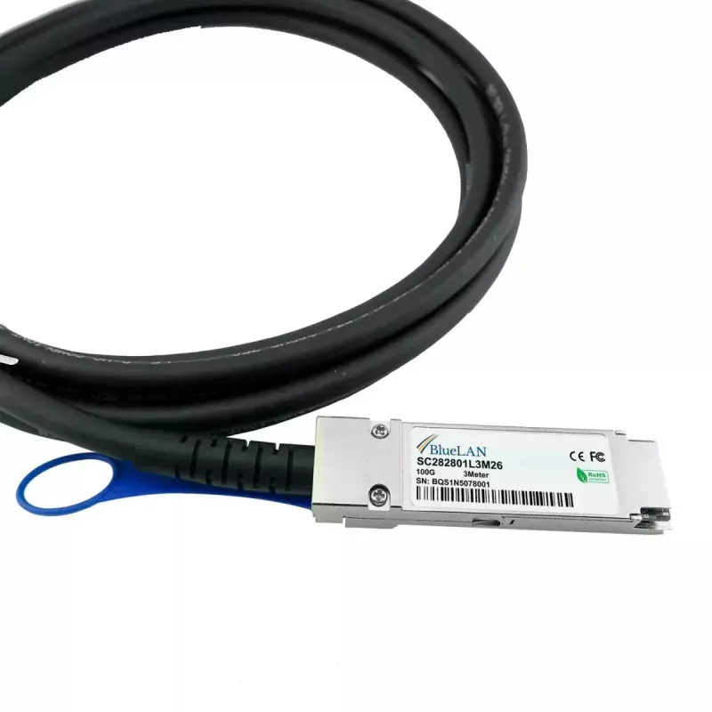 DAC kabelis BlueOptics FN-CABLE-QSFP28-1-BL QSFP28-QSFP28 InfiniBand 1 m Melns