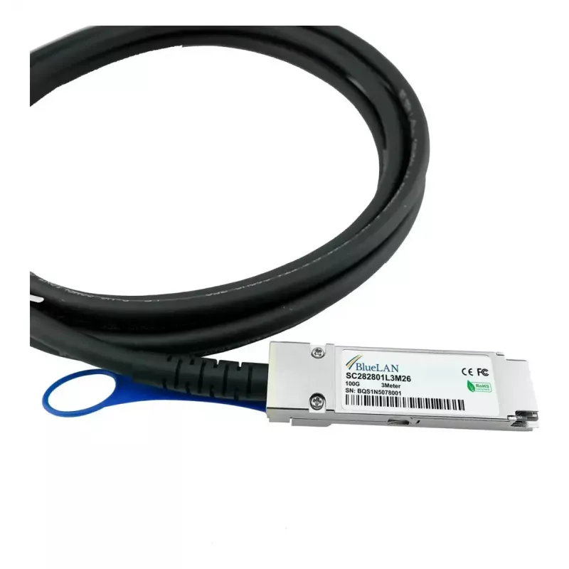BlueOptics QSFP28 DAC 1 m kabelis SFP-DAC100-1M-BL, 100GBASE-CR4, QSFP28–QSFP28, Melns
