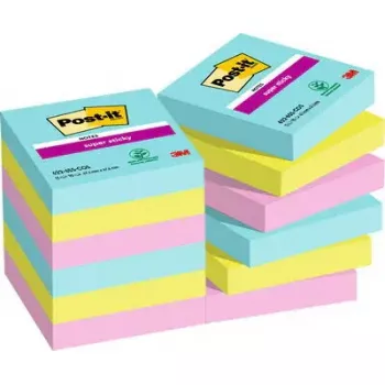 Pašlīmējošās piezīmju lapiņas Post-It 3M 622-12SS-COS, kvadrātveida 47.6×47.6 mm, 90 lapas, zila/zaļa/rozā
