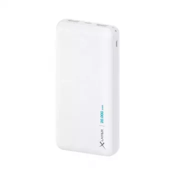Power bank XLAYER 217286 — 20000 mAh LiPo, 2× USB-A, 1× USB-C, Balts