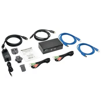 2 portu DisplayPort KVM slēdzis ar audio un USB 3.0 centrmezglu EATON B004-DPUA2-K — DisplayPort, USB tastatūra/pelīte, 2560×1600, 1,2 m kabeļi