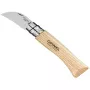 Kabatas nazis Opinel No. 07 ar nerūsējošā tērauda asmeni un koka rokturi, kastaņu un ķiploku motīvs