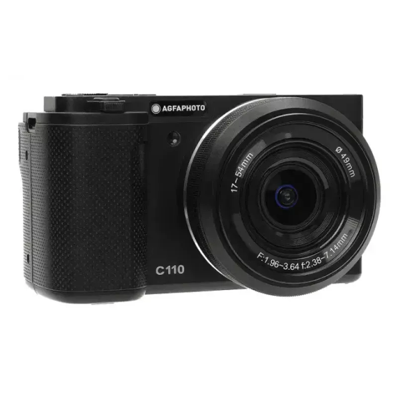 Kompaktkamera AgfaPhoto Realishot C110 — 24 MP, 1/3.06 collu CMOS, 3x optiskais tālummaiņas objektīvs, 4K, Wi‑Fi, 2.8 collu skārienekrāns, melna
