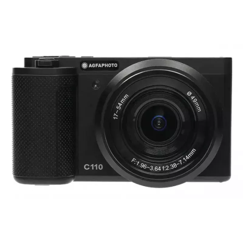Kompaktkamera AgfaPhoto Realishot C110 — 24 MP, 1/3.06 collu CMOS, 3x optiskais tālummaiņas objektīvs, 4K, Wi‑Fi, 2.8 collu skārienekrāns, melna