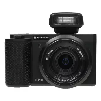 Kompaktkamera AgfaPhoto Realishot C110 — 24 MP, 1/3.06 collu CMOS, 3x optiskais tālummaiņas objektīvs, 4K, Wi‑Fi, 2.8 collu skārienekrāns, melna