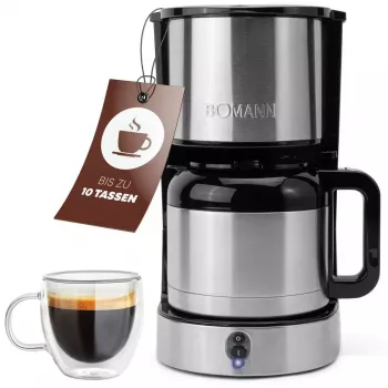 Pilienu kafijas automāts BOMANN KA6066CB 1.2 L ūdens tvertne, 10 tases, melns & nerūsējošais tērauds