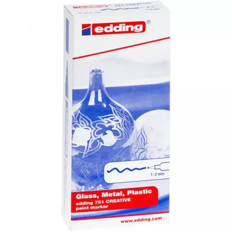 Marķieris Edding 751, 10 gab., melns, zils, brūns, zaļš, gaiši zils, oranžs, rozā, sarkans, violets, dzeltens